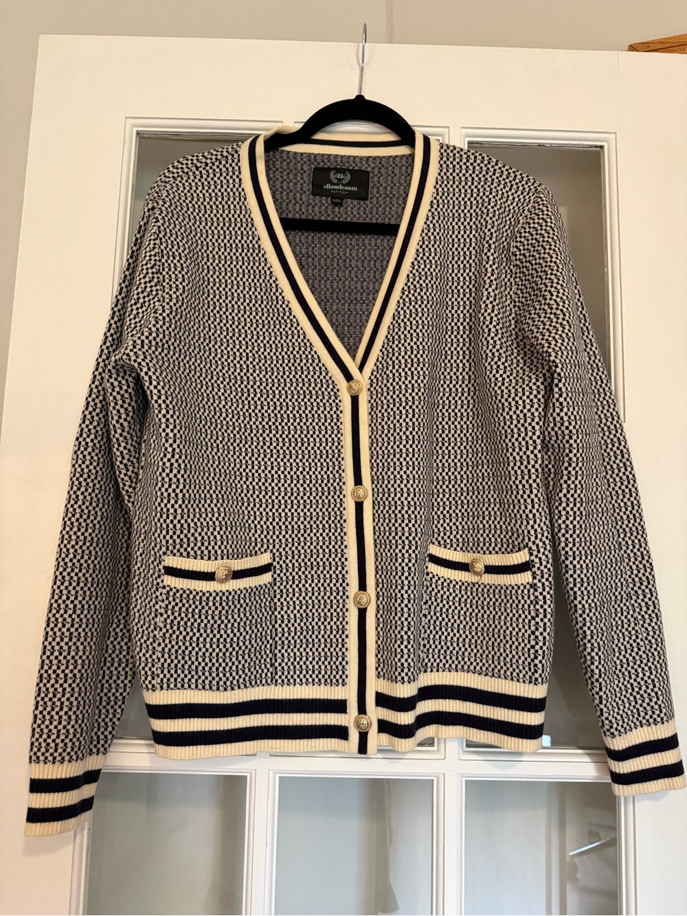 Ellandemm Kennedy Navy and Cream Textured Knit Cardigan
